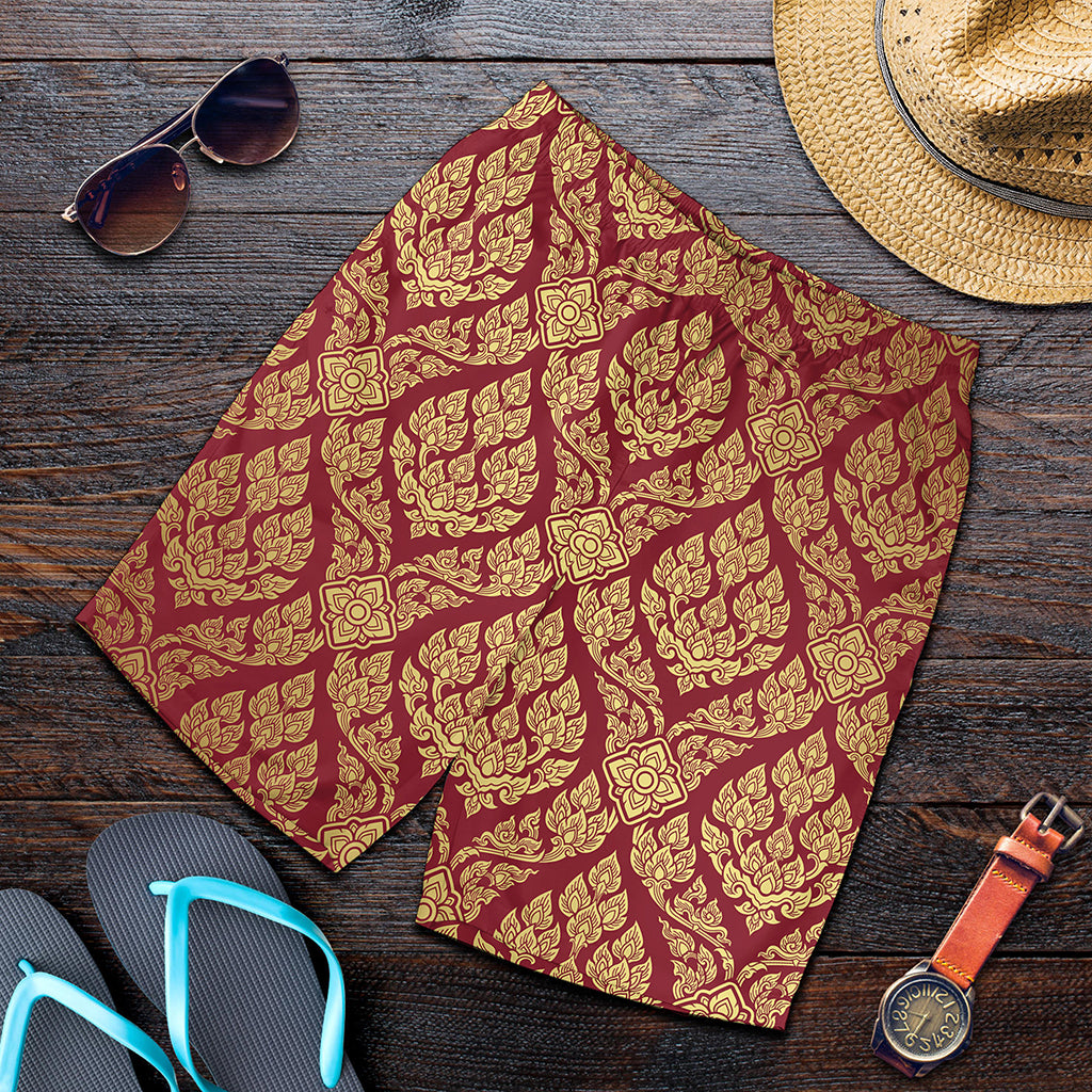 Gold And Red Thai Pattern Print Men's Shorts