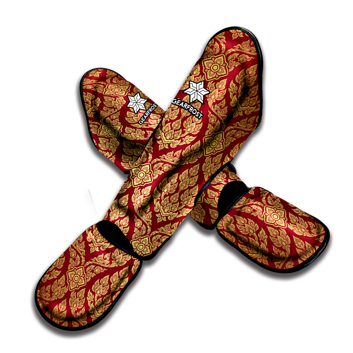 Gold And Red Thai Pattern Print Muay Thai Shin Guard