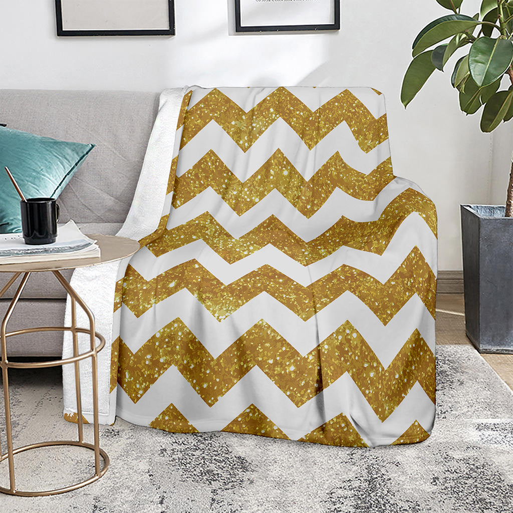 Gold And White Chevron Pattern Print Blanket