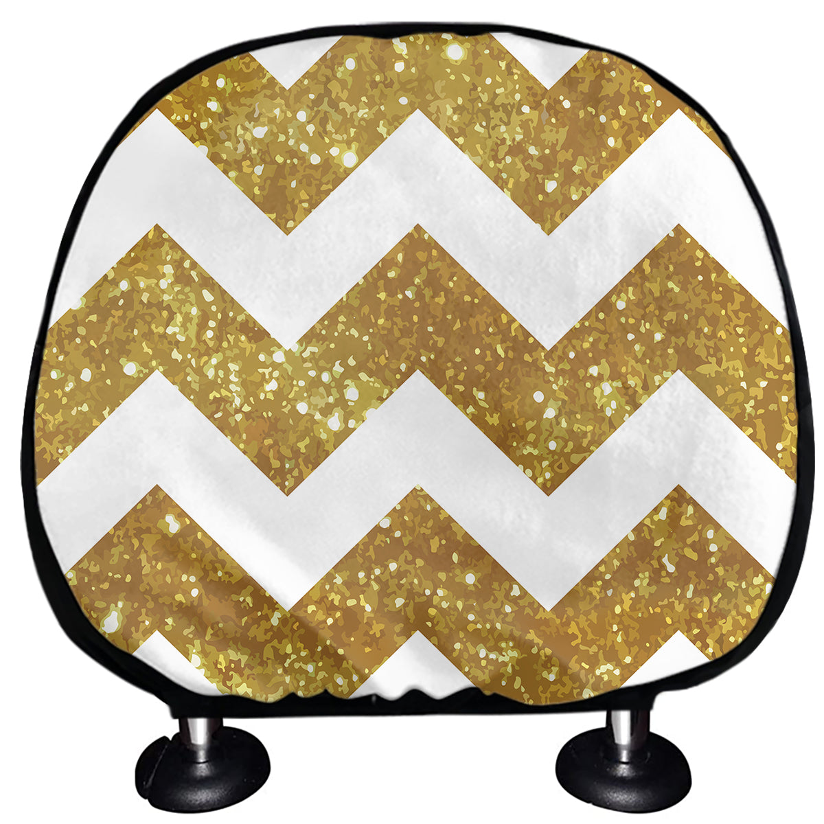 Gold And White Chevron Pattern Print Car Headrest Covers