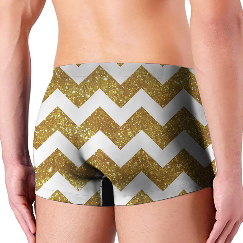 Gold And White Chevron Pattern Print Men's Boxer Briefs