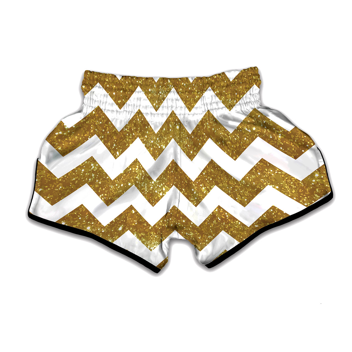 Gold And White Chevron Pattern Print Muay Thai Boxing Shorts