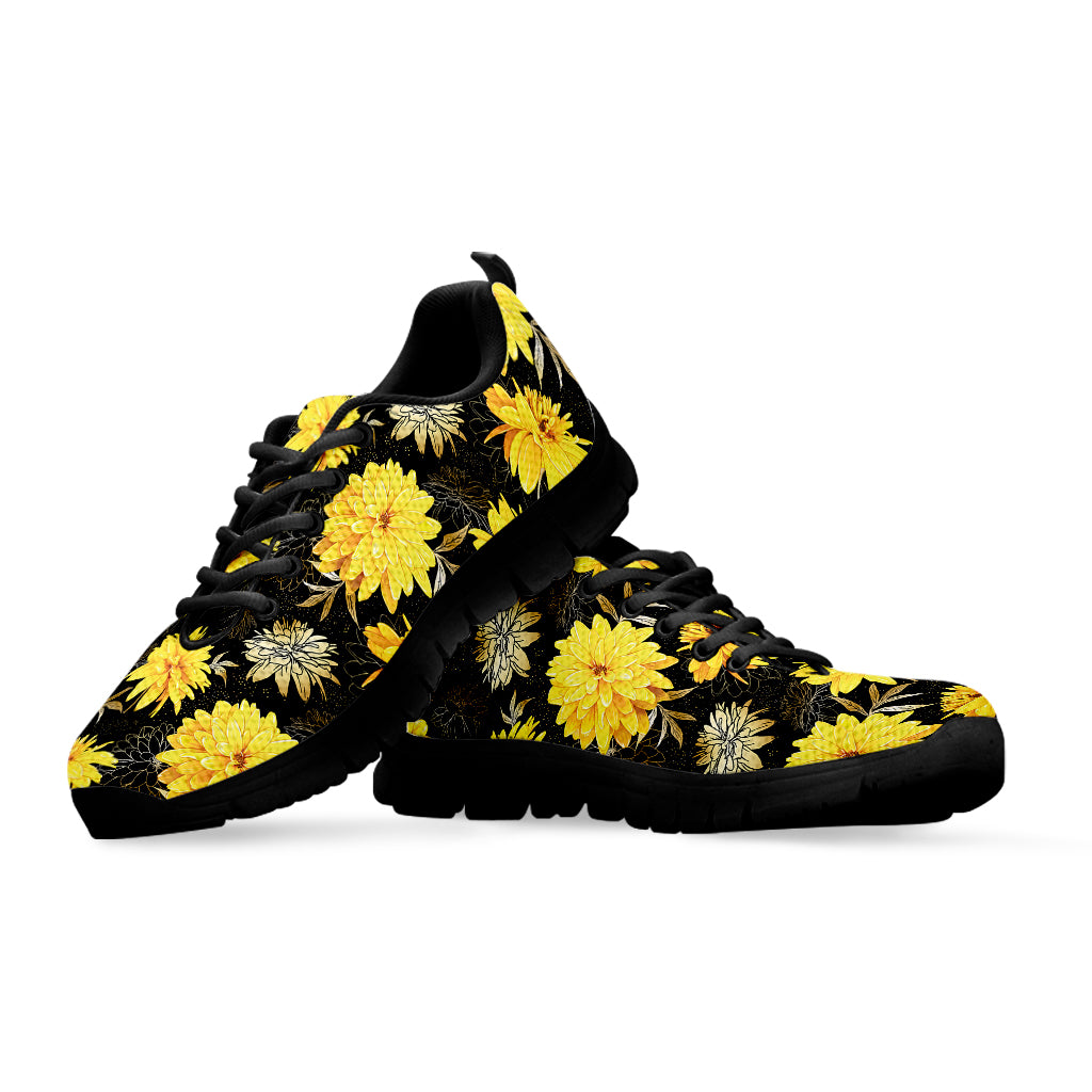 Gold And Yellow Floral Print Black Sneakers