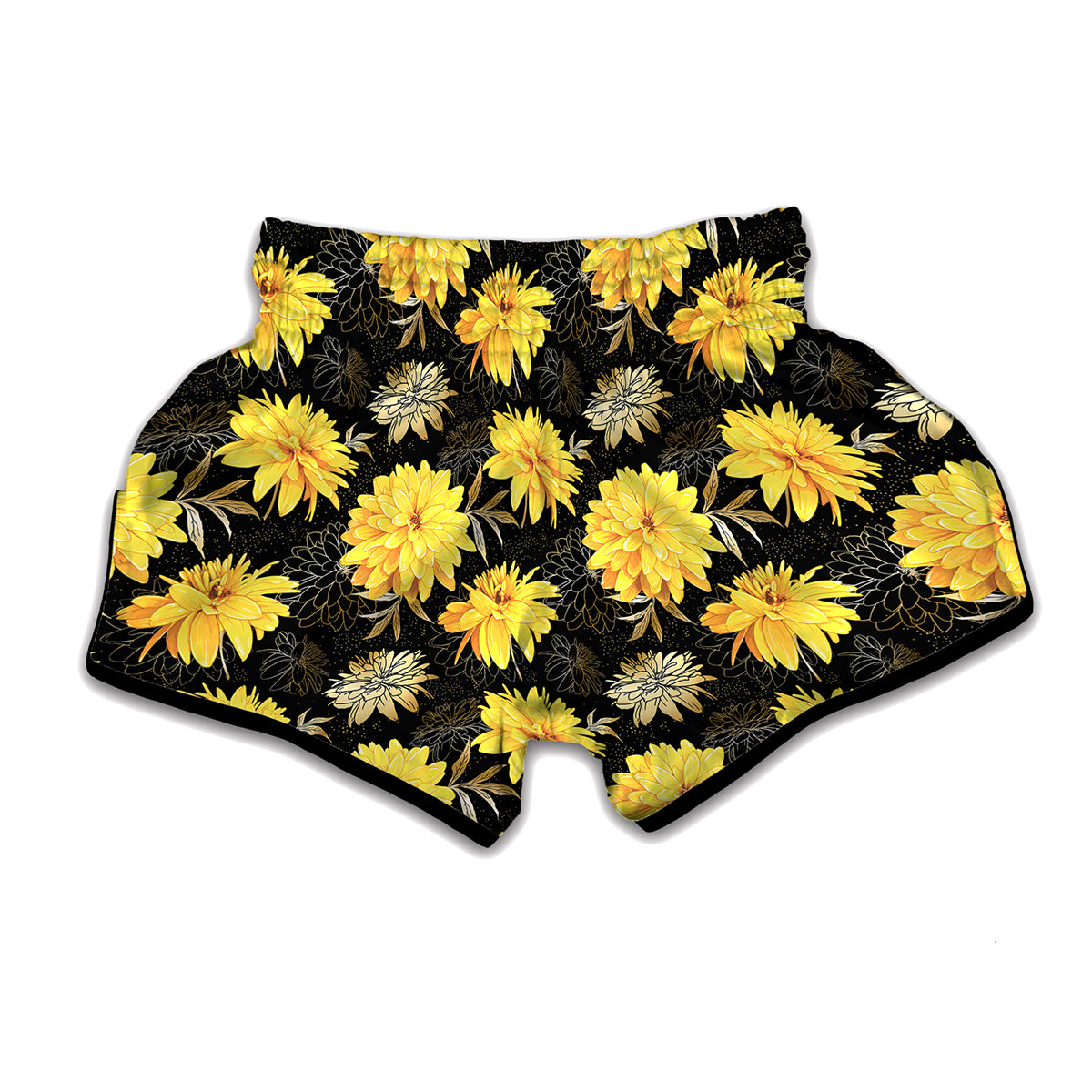 Gold And Yellow Floral Print Muay Thai Boxing Shorts