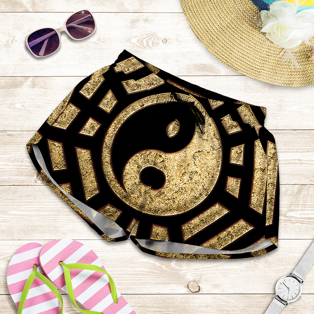 Gold Bagua Yin Yang Print Women's Shorts