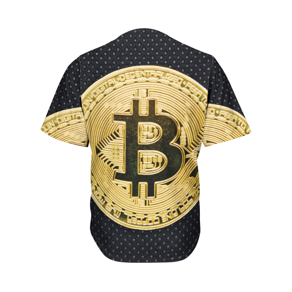 Gold Bitcoin Symbol Print Men's Baseball Jersey