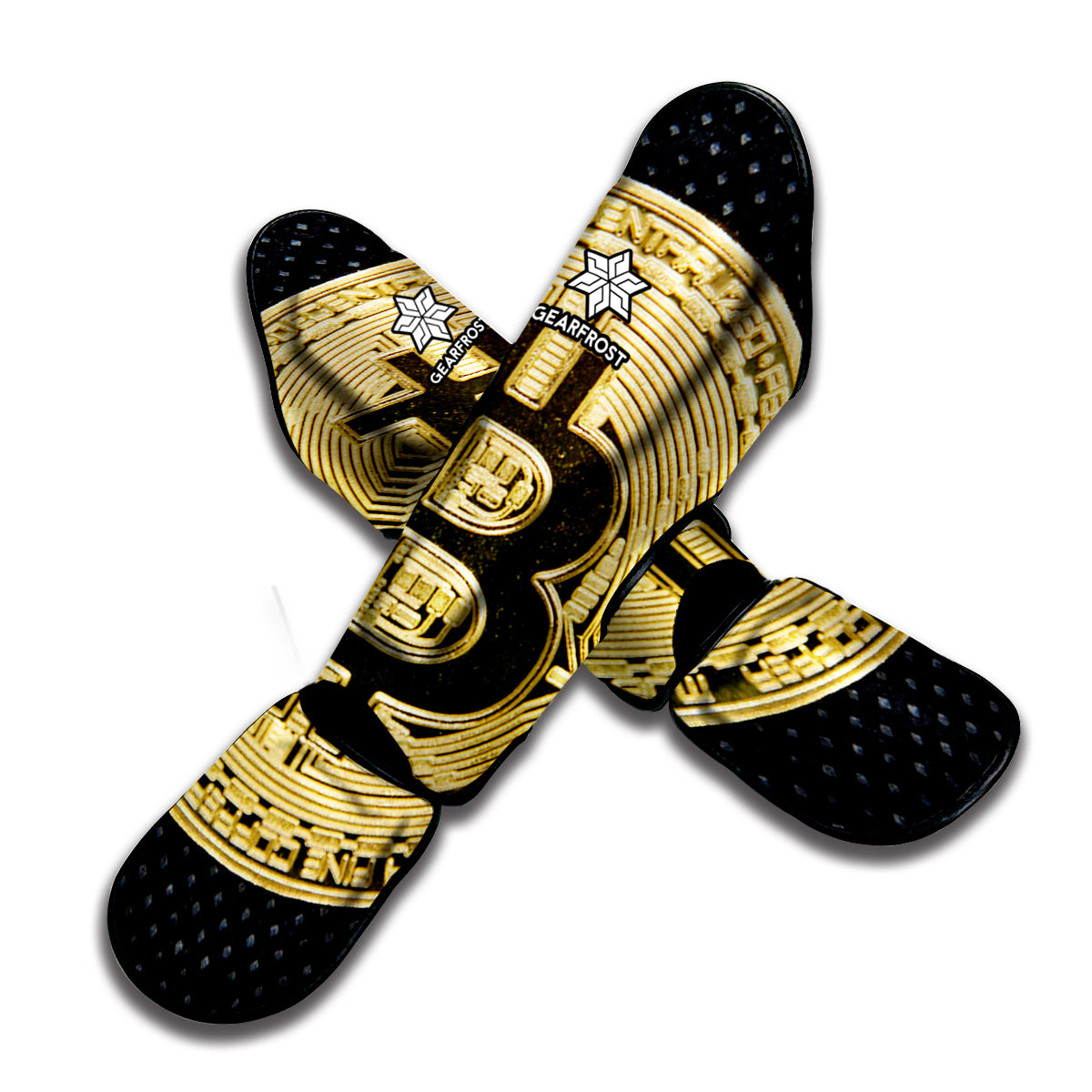 Gold Bitcoin Symbol Print Muay Thai Shin Guard
