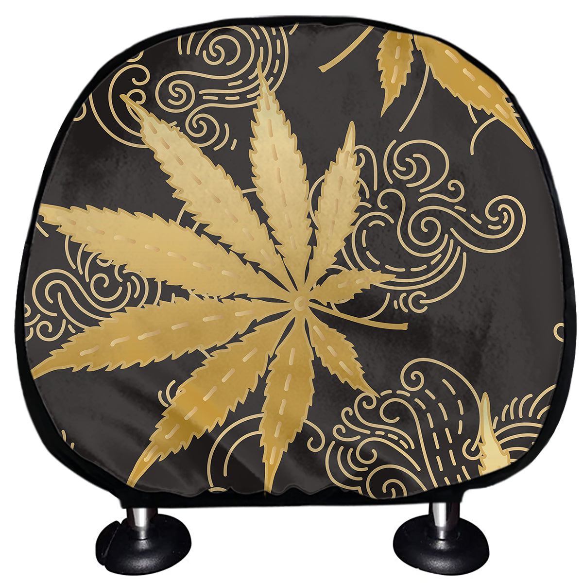 Gold Cannabis Leaf Pattern Print Car Headrest Covers