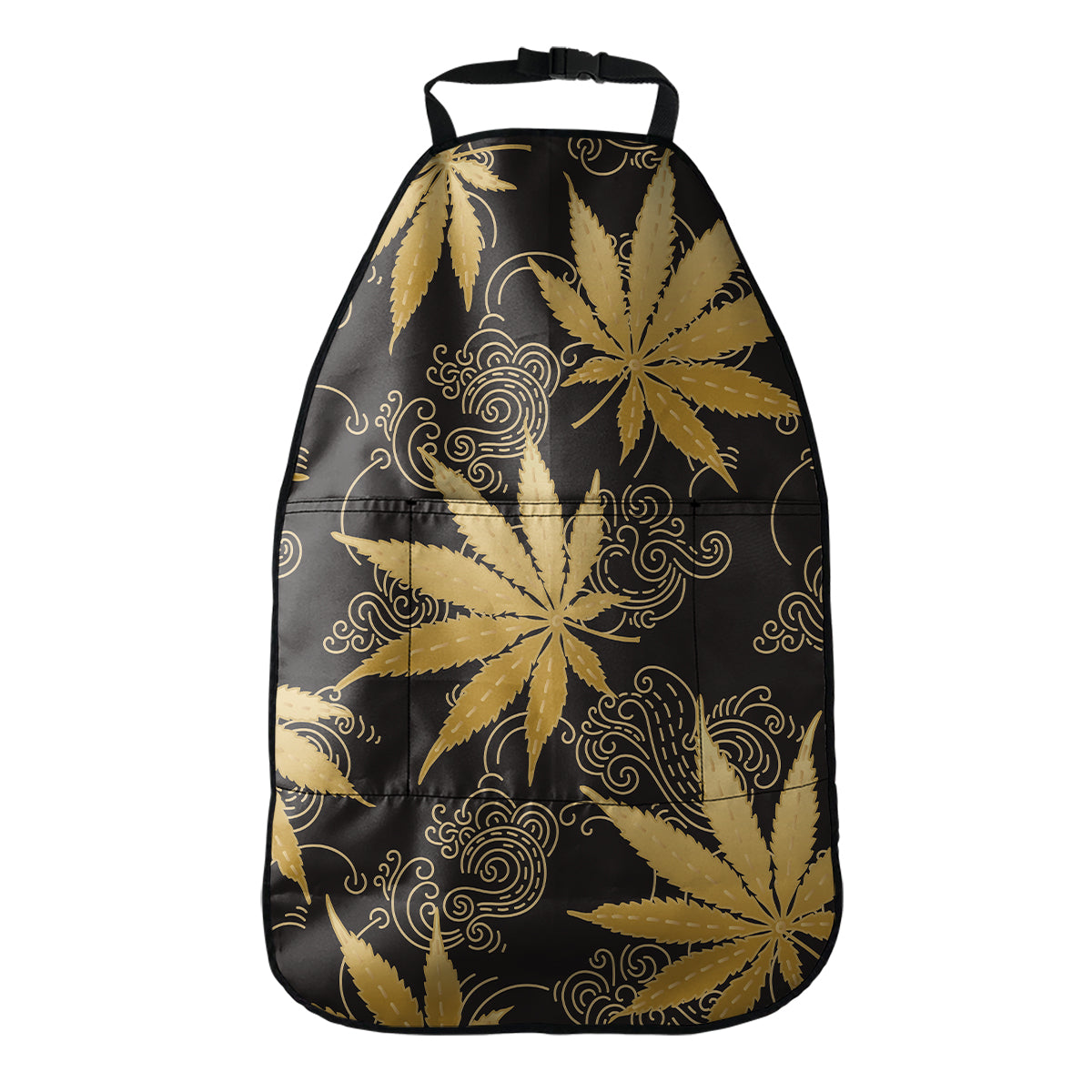 Gold Cannabis Leaf Pattern Print Car Seat Organizers