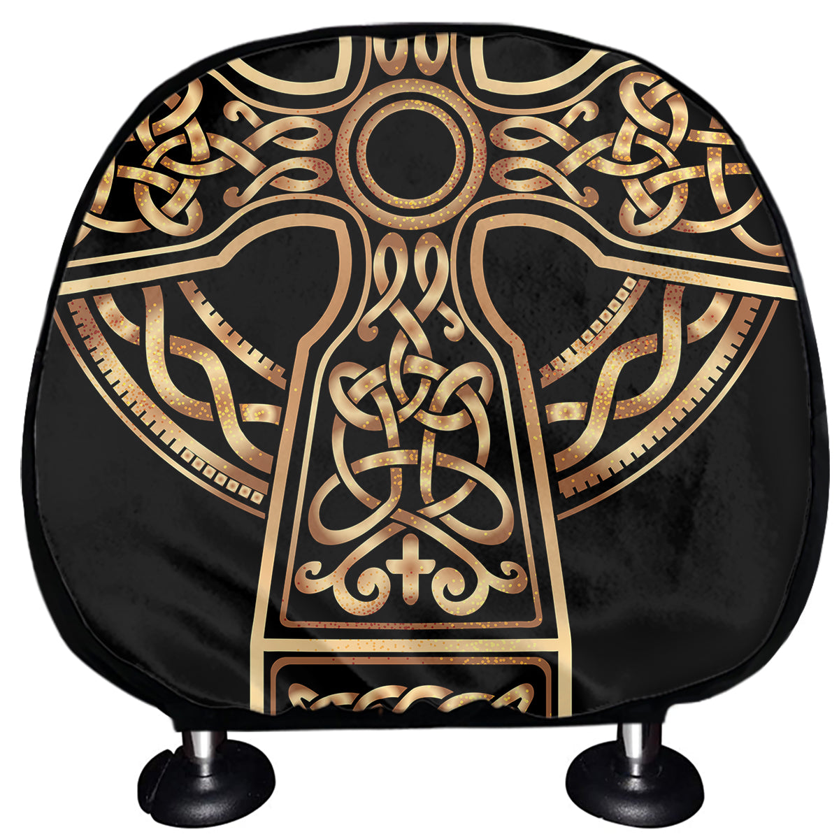 Gold Celtic Knot Cross Print Car Headrest Covers