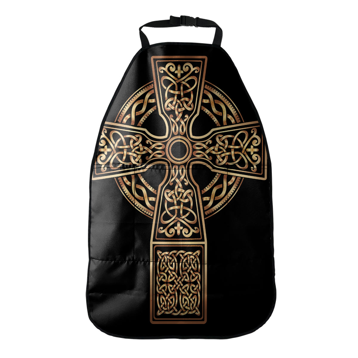 Gold Celtic Knot Cross Print Car Seat Organizers