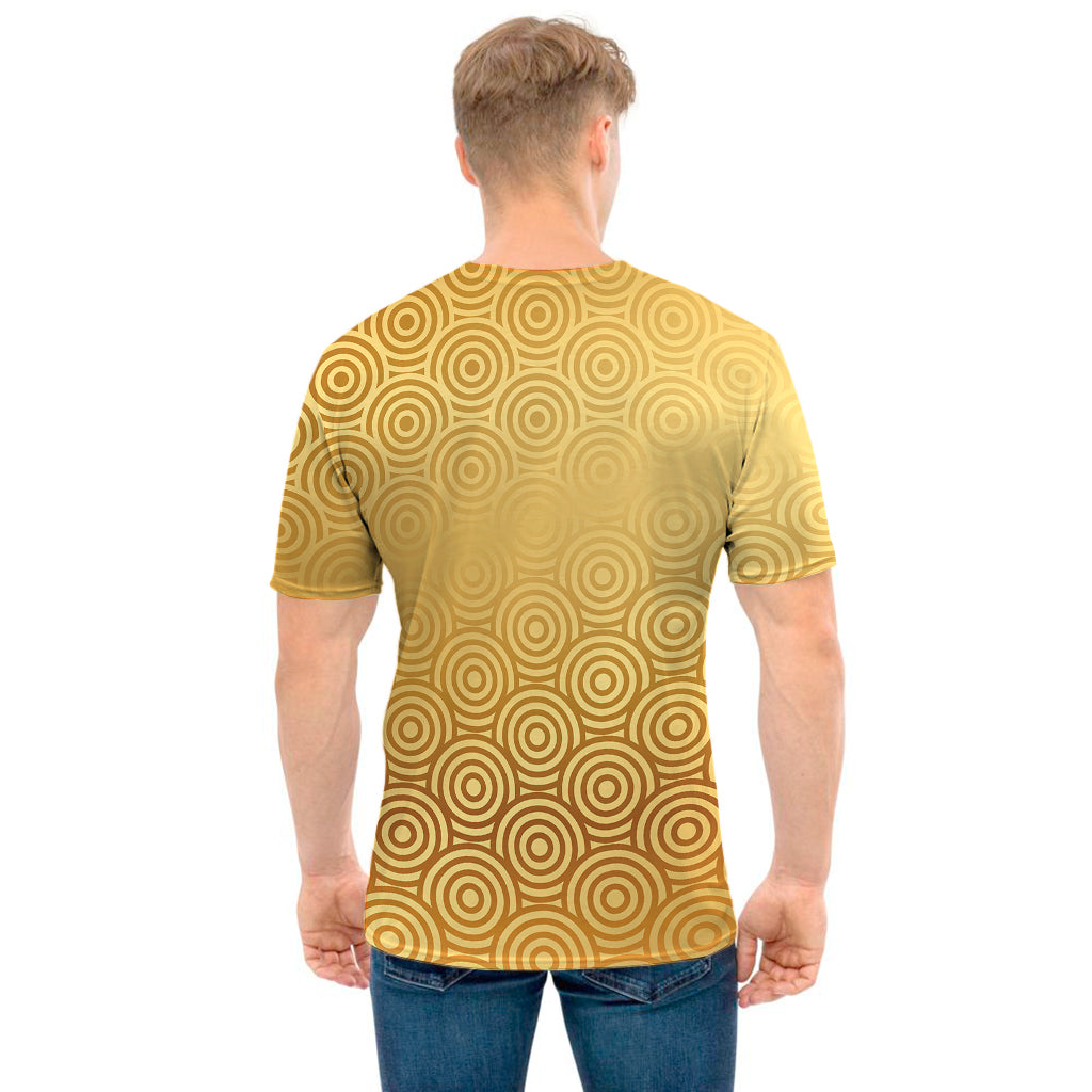 Gold Chinese Pattern Print Men's T-Shirt