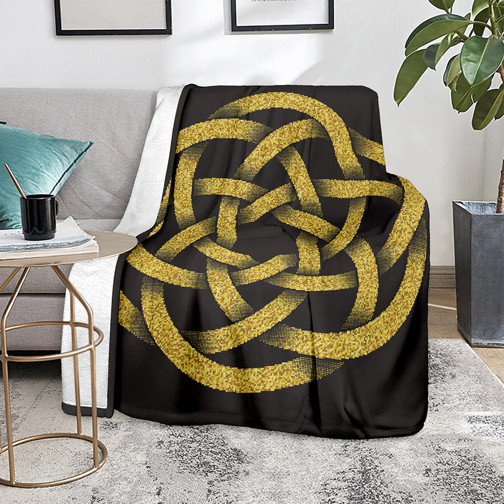 Gold Circle Celtic Knot Symbol Print Blanket