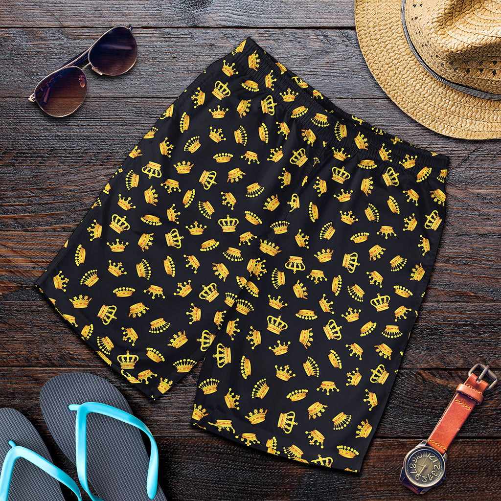 Gold Crown Pattern Print Men's Shorts