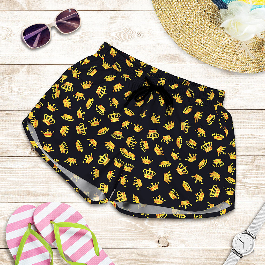 Gold Crown Pattern Print Women's Shorts