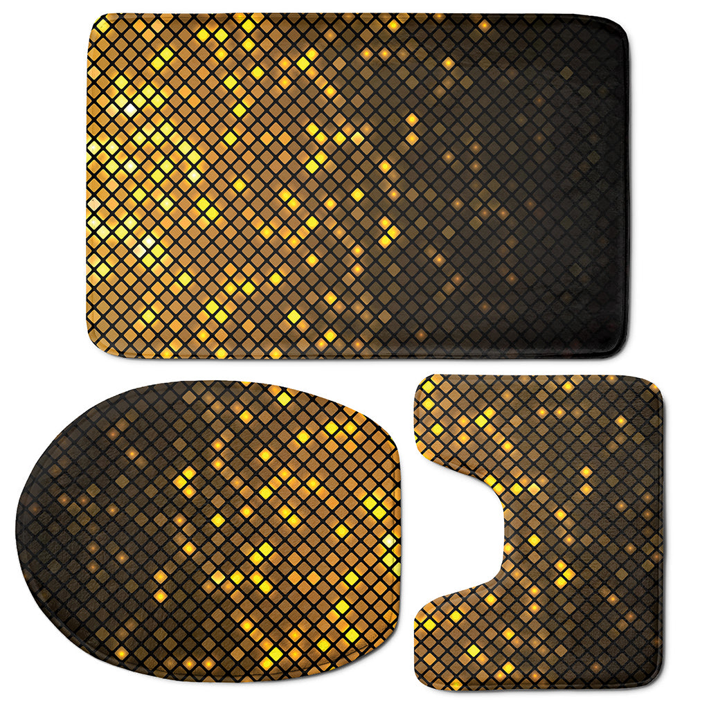 Gold Disco Lights Pattern Print 3 Piece Bath Mat Set