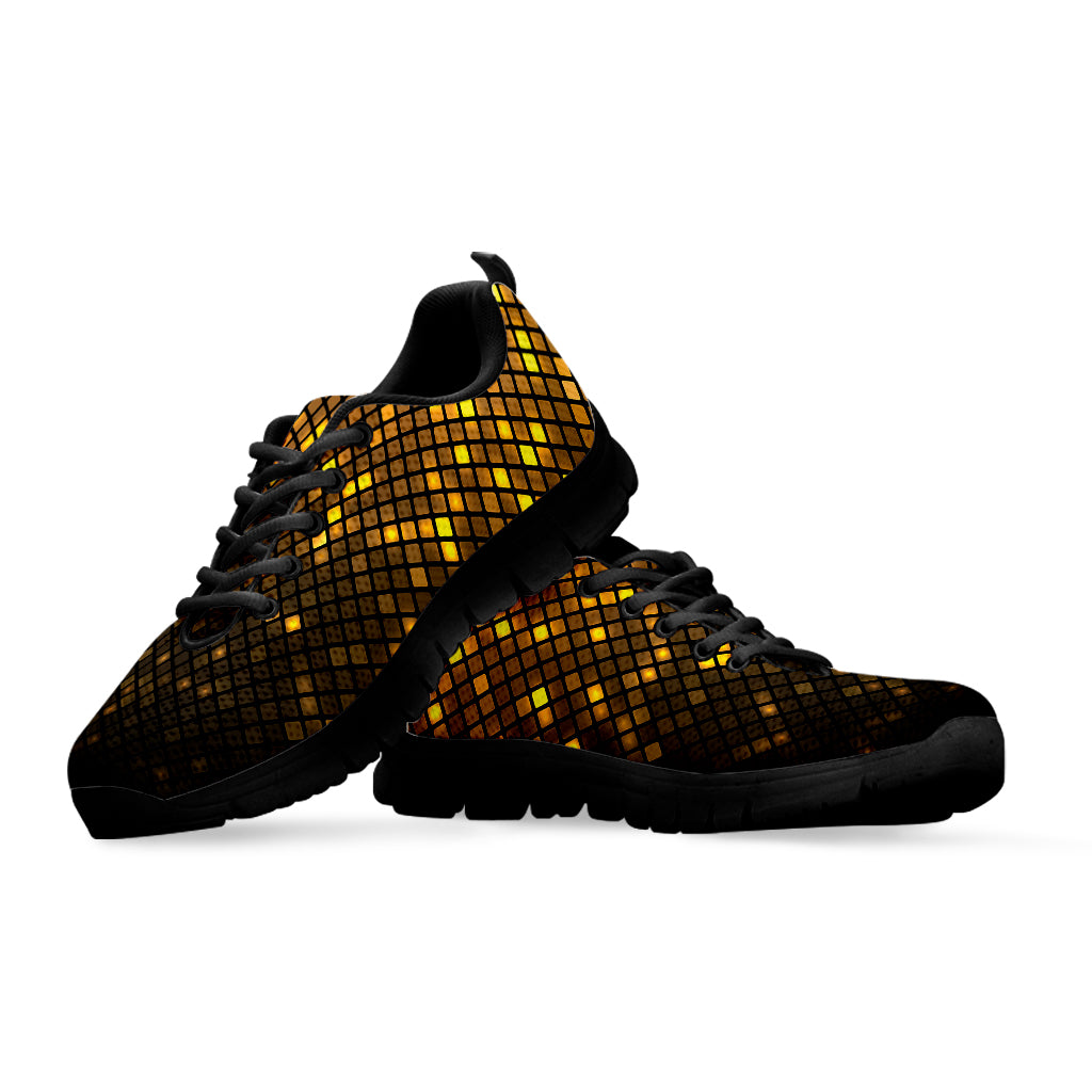 Gold Disco Lights Pattern Print Black Sneakers