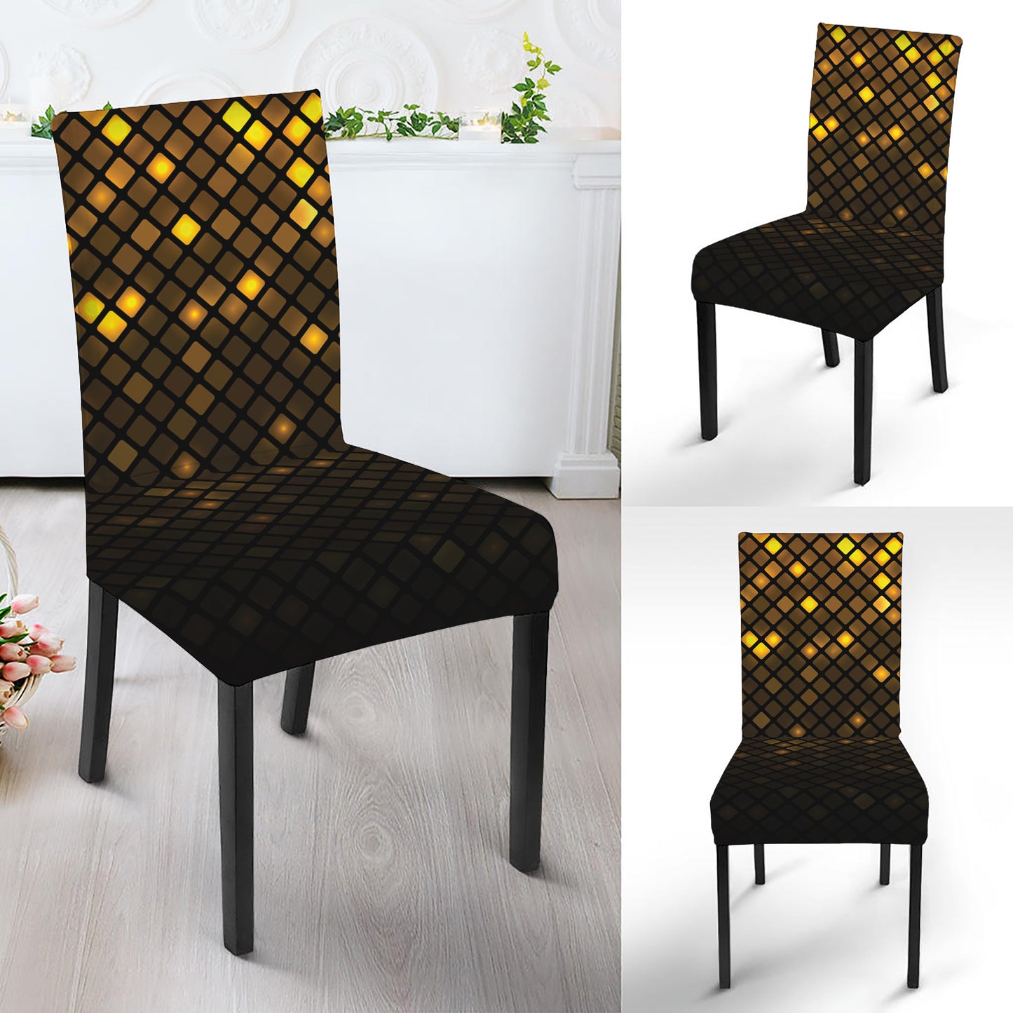 Gold Disco Lights Pattern Print Dining Chair Slipcover