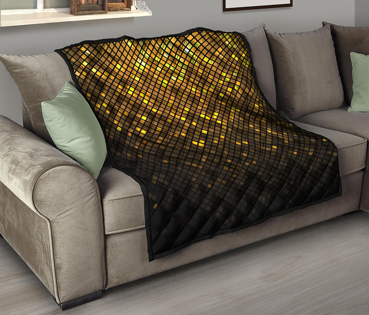 Gold Disco Lights Pattern Print Quilt