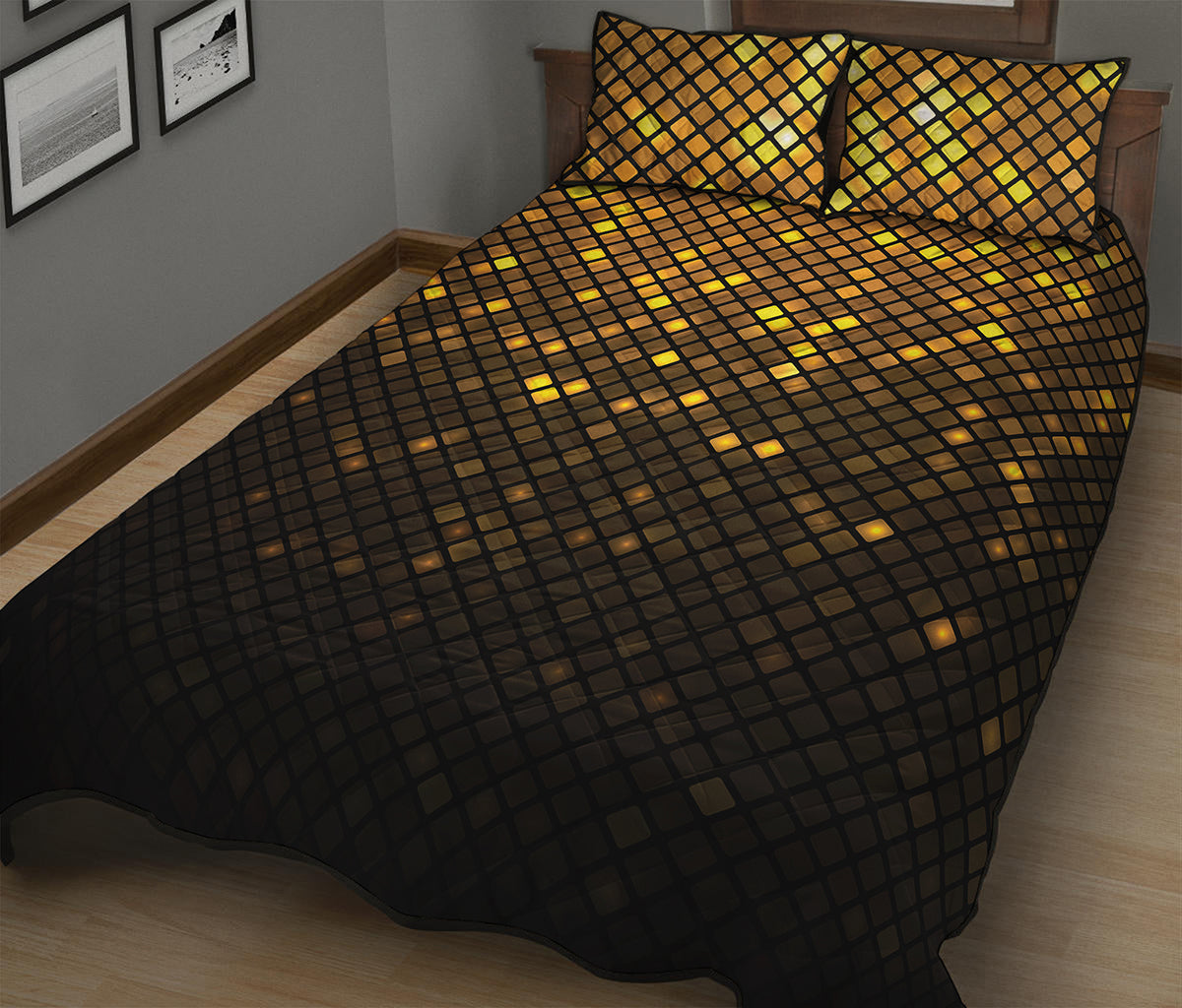 Gold Disco Lights Pattern Print Quilt Bed Set