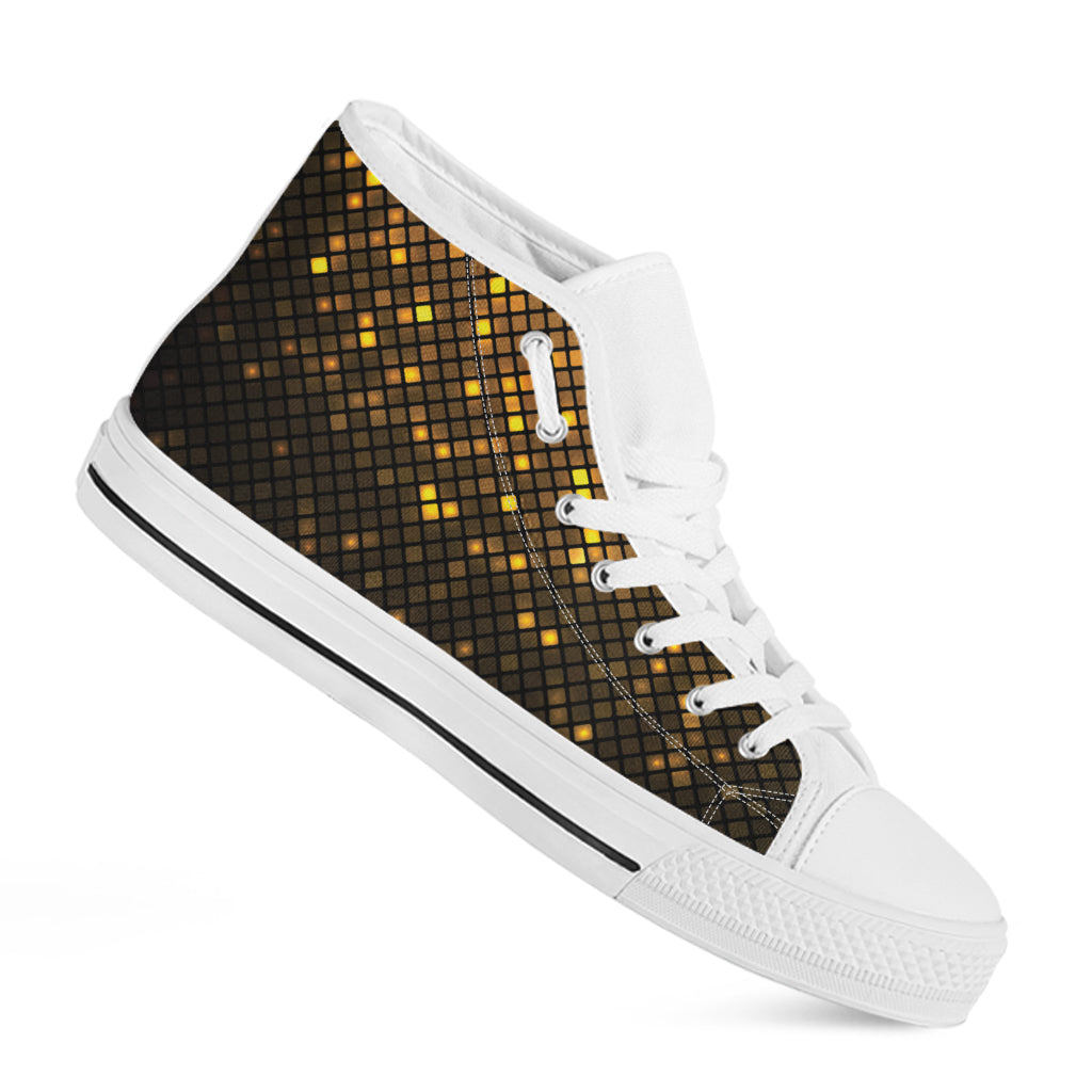 Gold Disco Lights Pattern Print White High Top Shoes
