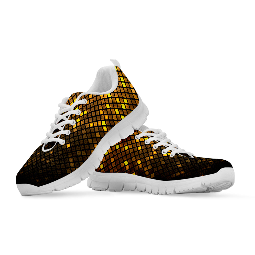Gold Disco Lights Pattern Print White Sneakers