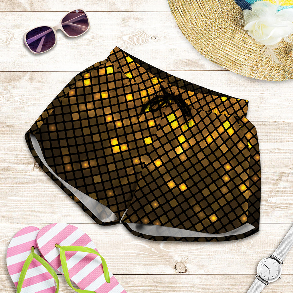 Gold Disco Lights Pattern Print Women's Shorts
