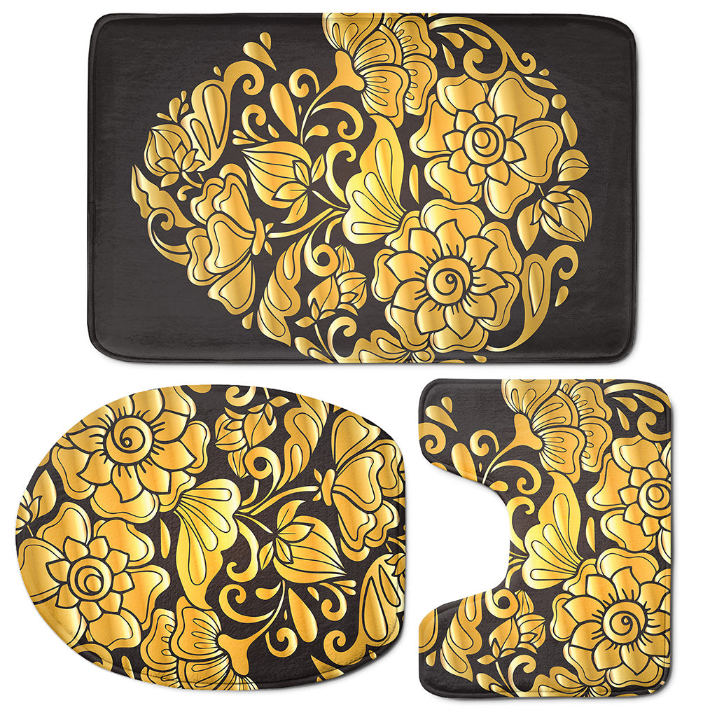 Gold Easter Egg Print 3 Piece Bath Mat Set