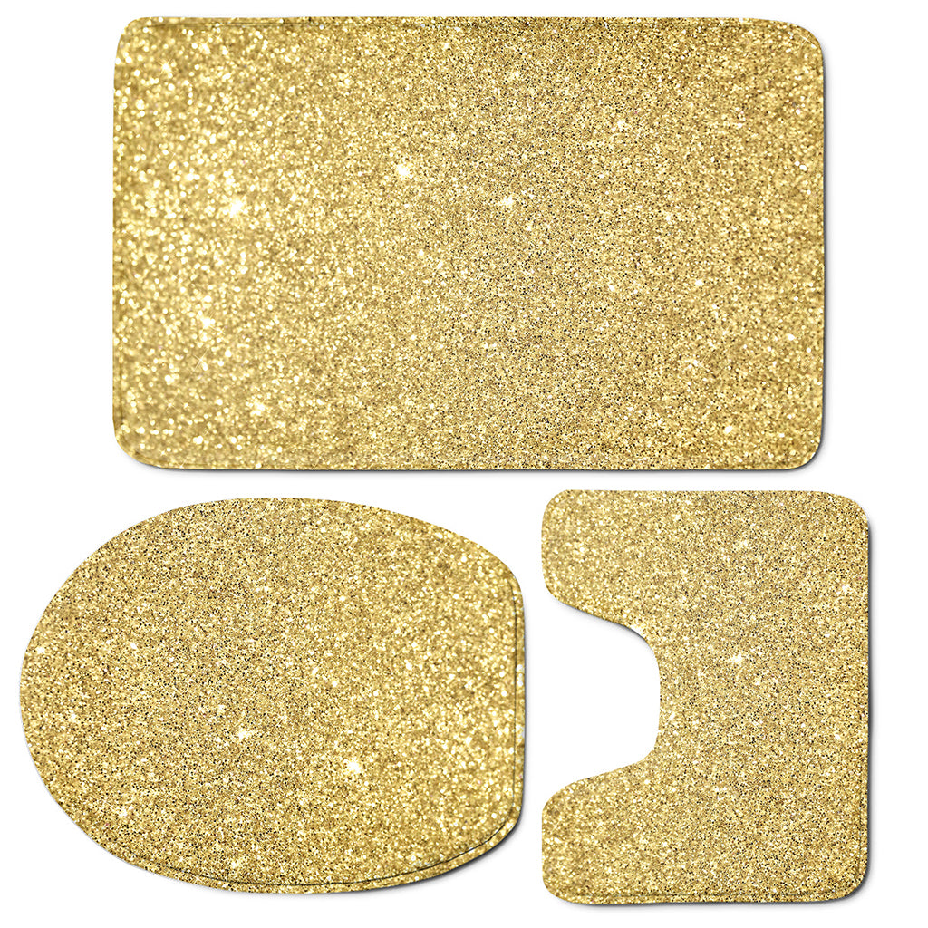 Gold Glitter Artwork Print (NOT Real Glitter) 3 Piece Bath Mat Set