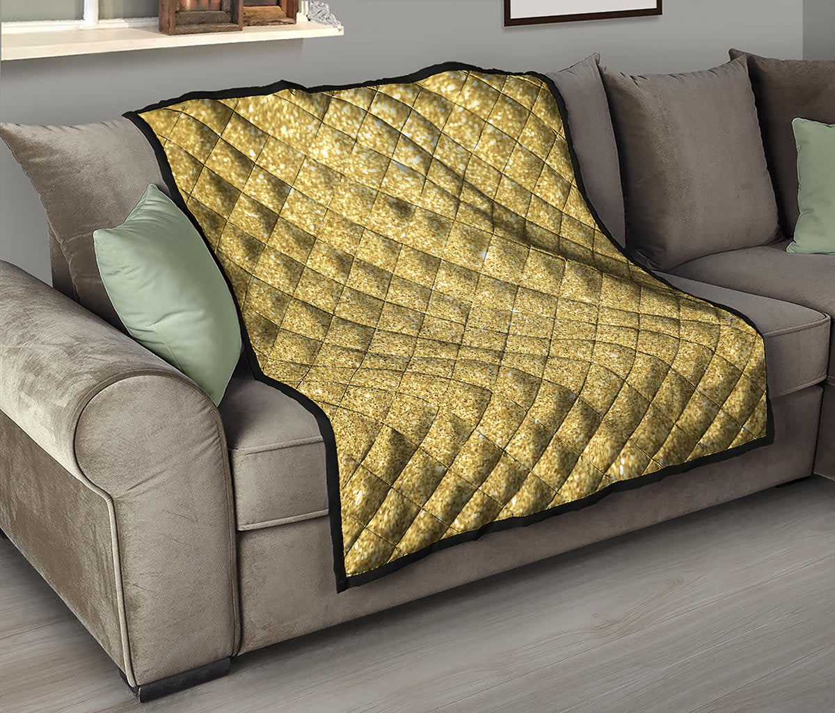 Gold Glitter Artwork Print (NOT Real Glitter) Quilt
