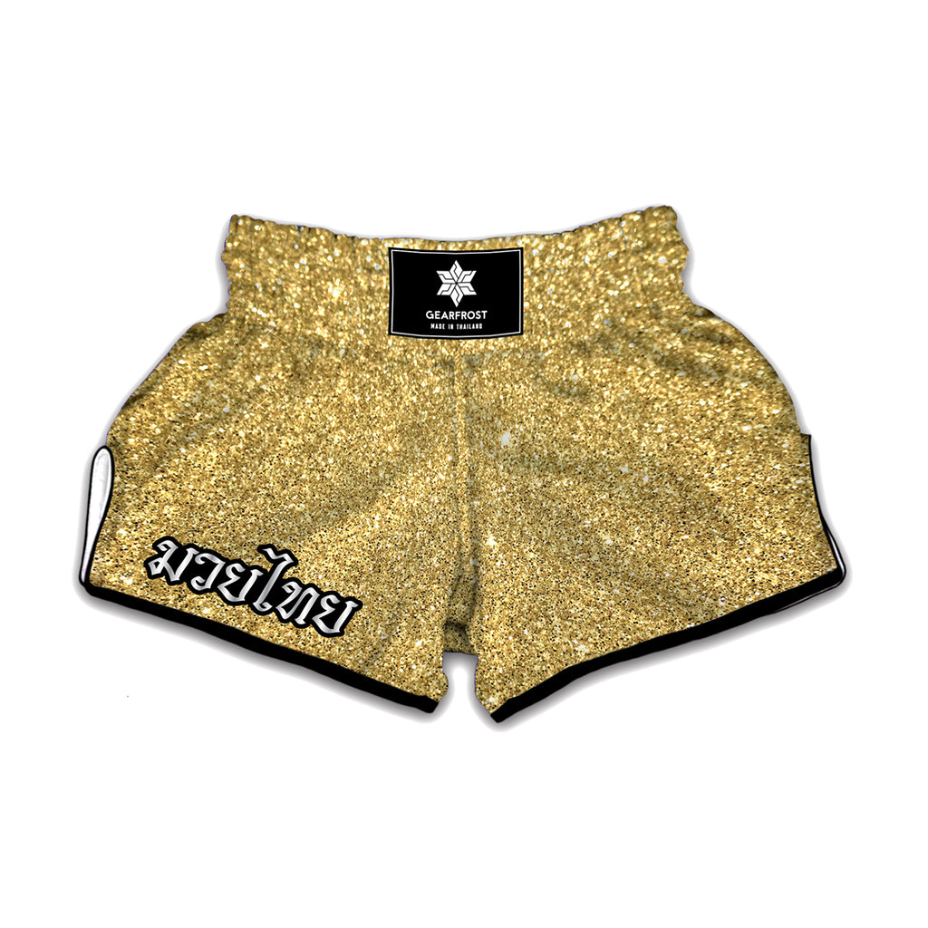 Gold Glitter Texture Print Muay Thai Boxing Shorts