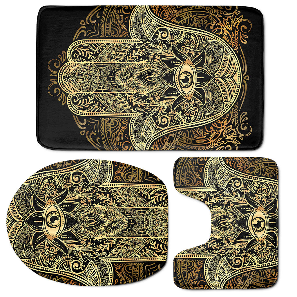 Gold Hamsa Hand Print 3 Piece Bath Mat Set