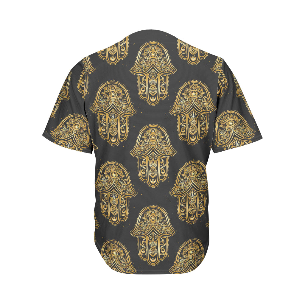 Gold Hamsa Pattern Print Men's Baseball Jersey