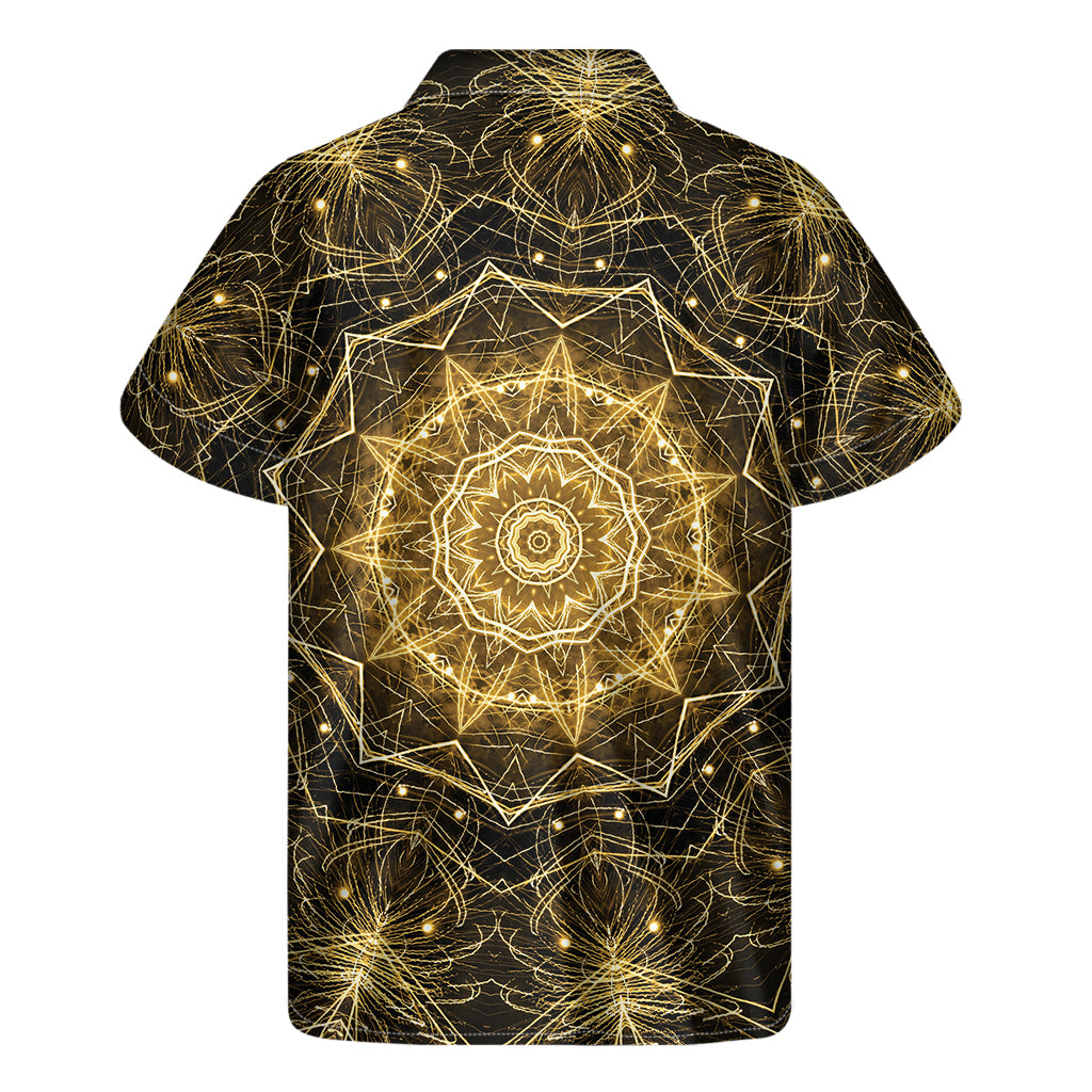 Gold Kaleidoscope Print Men's Short Sleeve Shirt