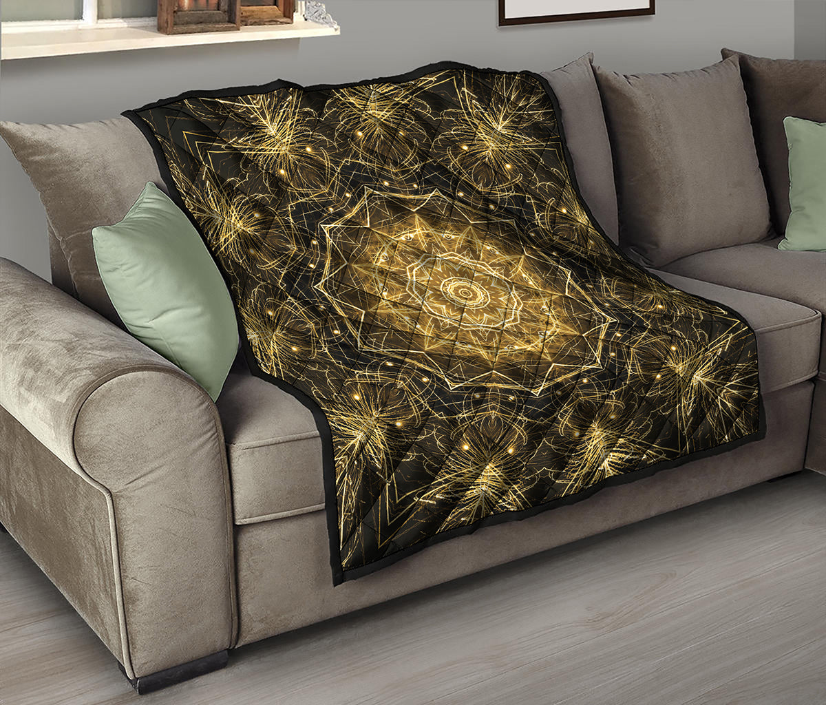 Gold Kaleidoscope Print Quilt