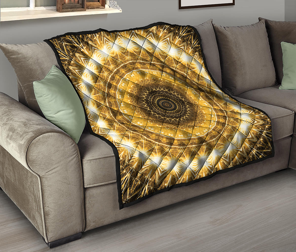 Gold Lights Kaleidoscope Print Quilt