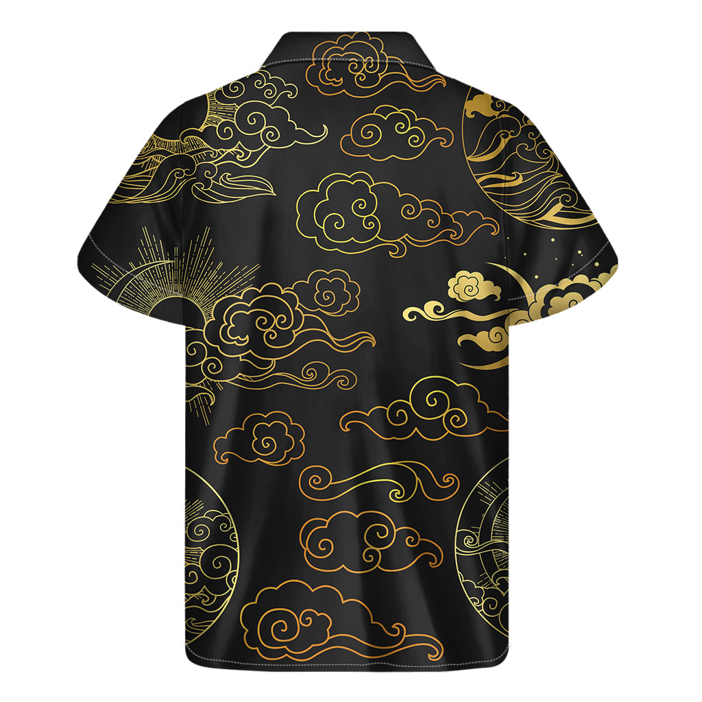 Gold Moon And Sun Print Men's Short Sleeve Shirt