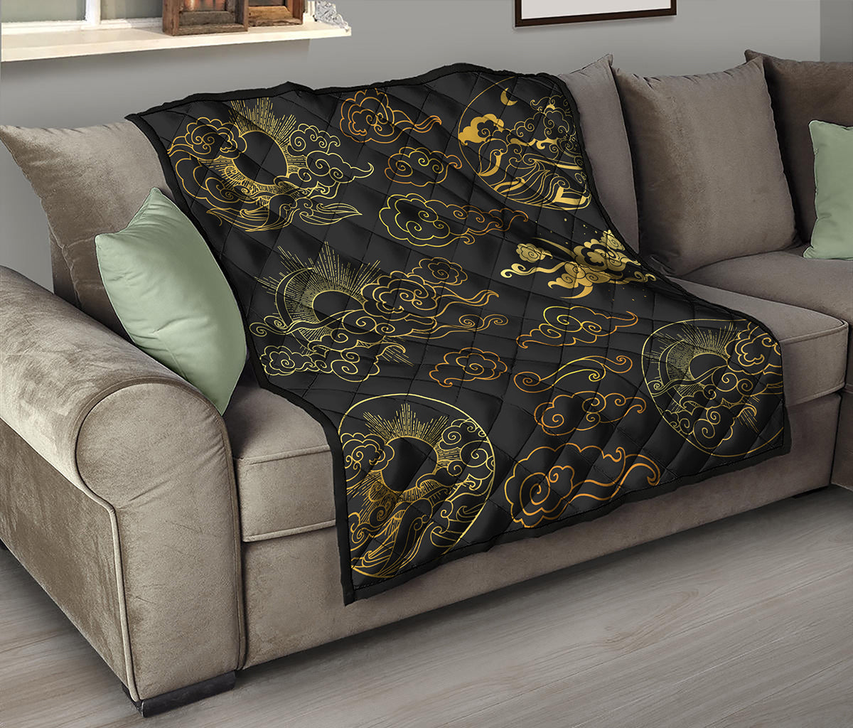 Gold Moon And Sun Print Quilt