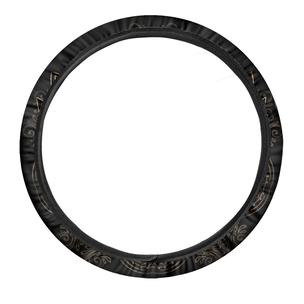 Gold Om Lotus Print Car Steering Wheel Cover