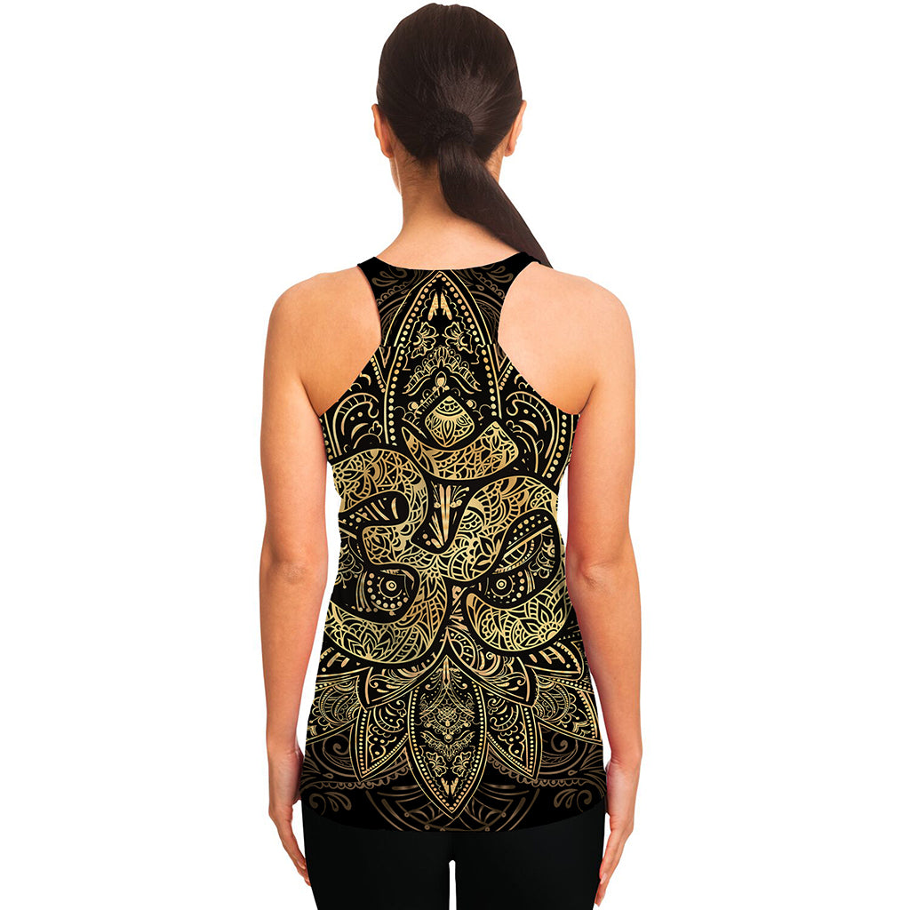 Gold Om Lotus Print Women's Racerback Tank Top