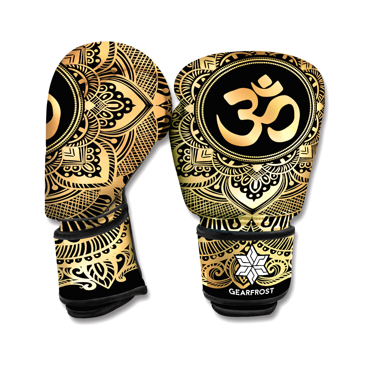 Gold Om Mandala Print Boxing Gloves