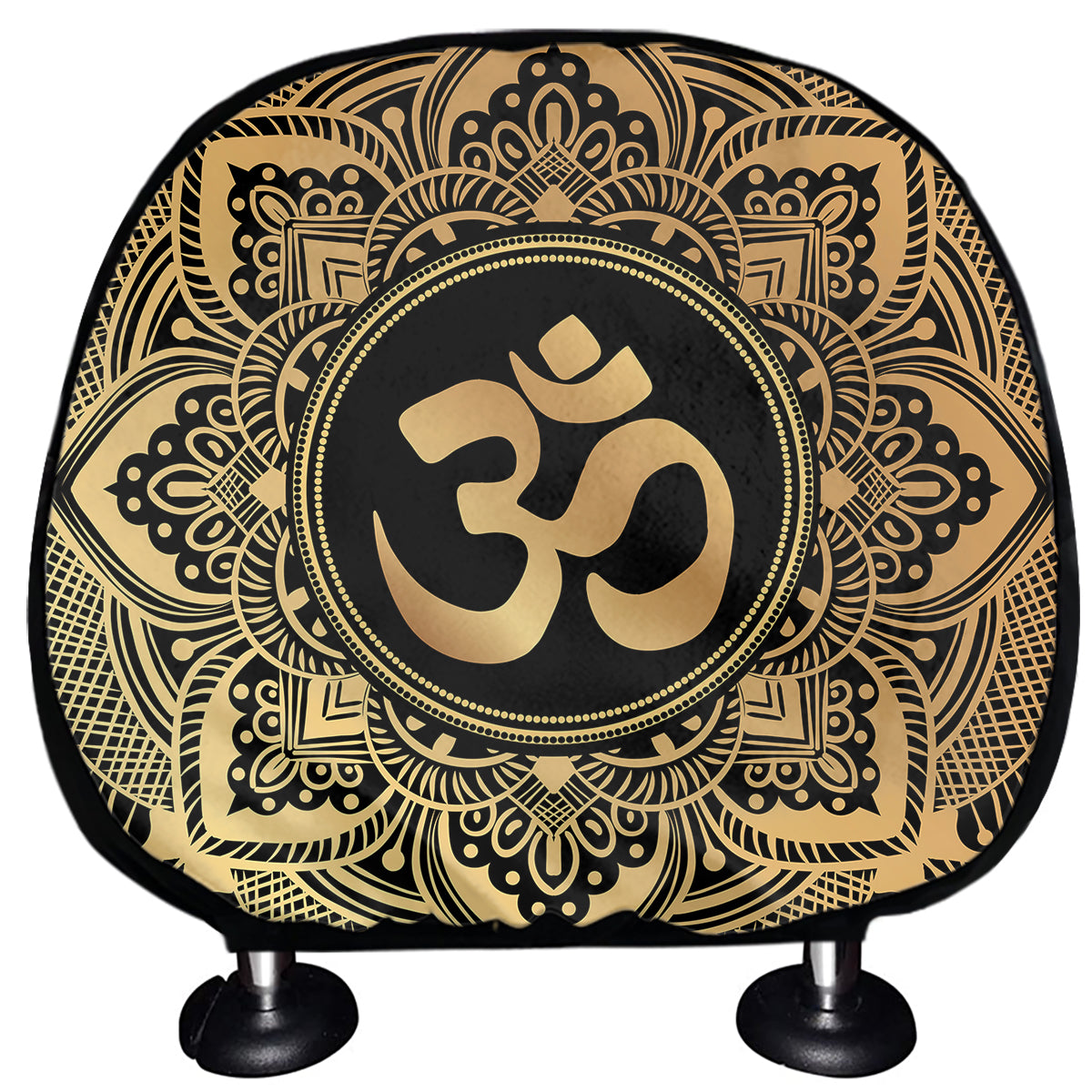 Gold Om Mandala Print Car Headrest Covers