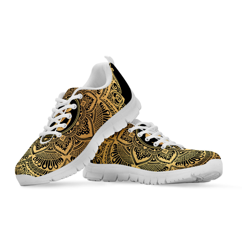 Gold Om Mandala Print White Sneakers