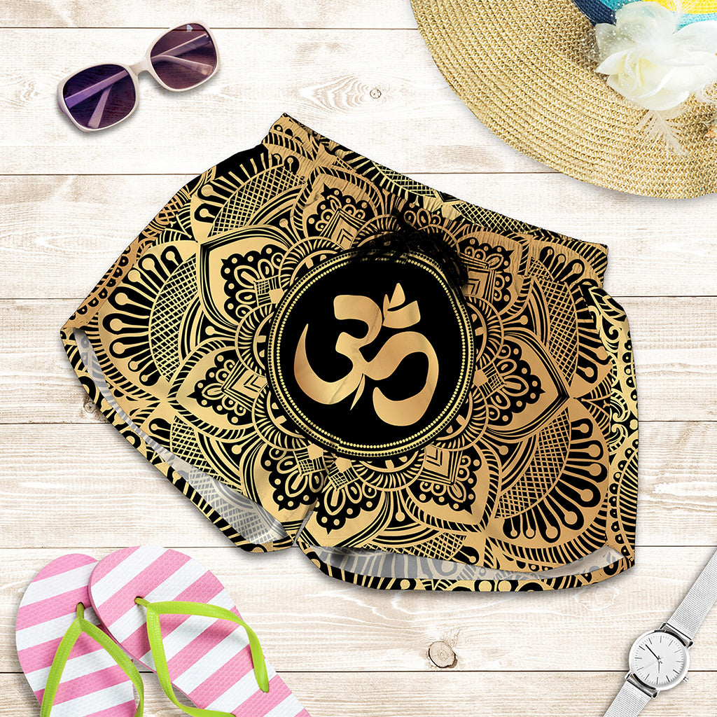 Gold Om Mandala Print Women's Shorts