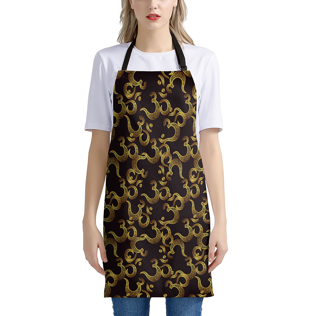 Gold Om Symbol Pattern Print Apron