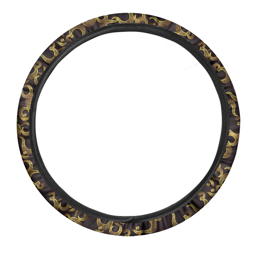 Gold Om Symbol Pattern Print Car Steering Wheel Cover