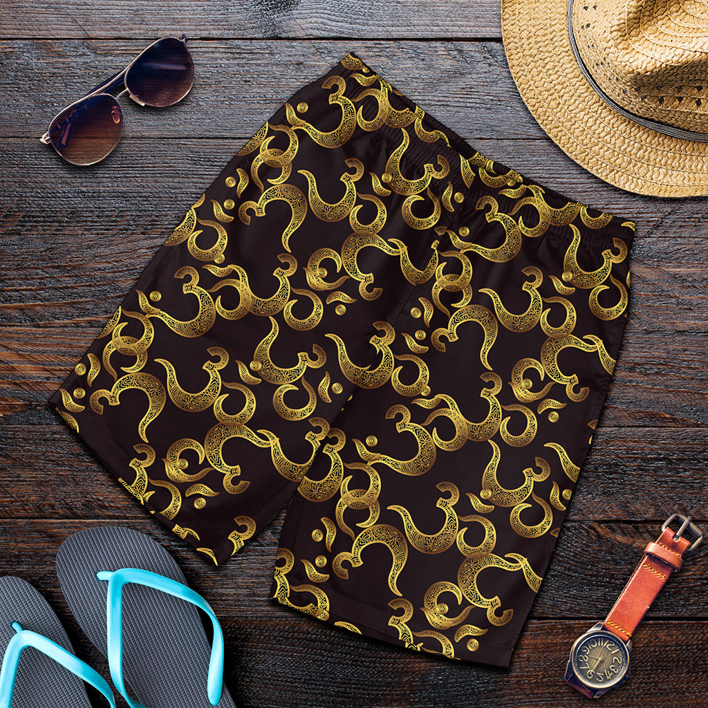 Gold Om Symbol Pattern Print Men's Shorts