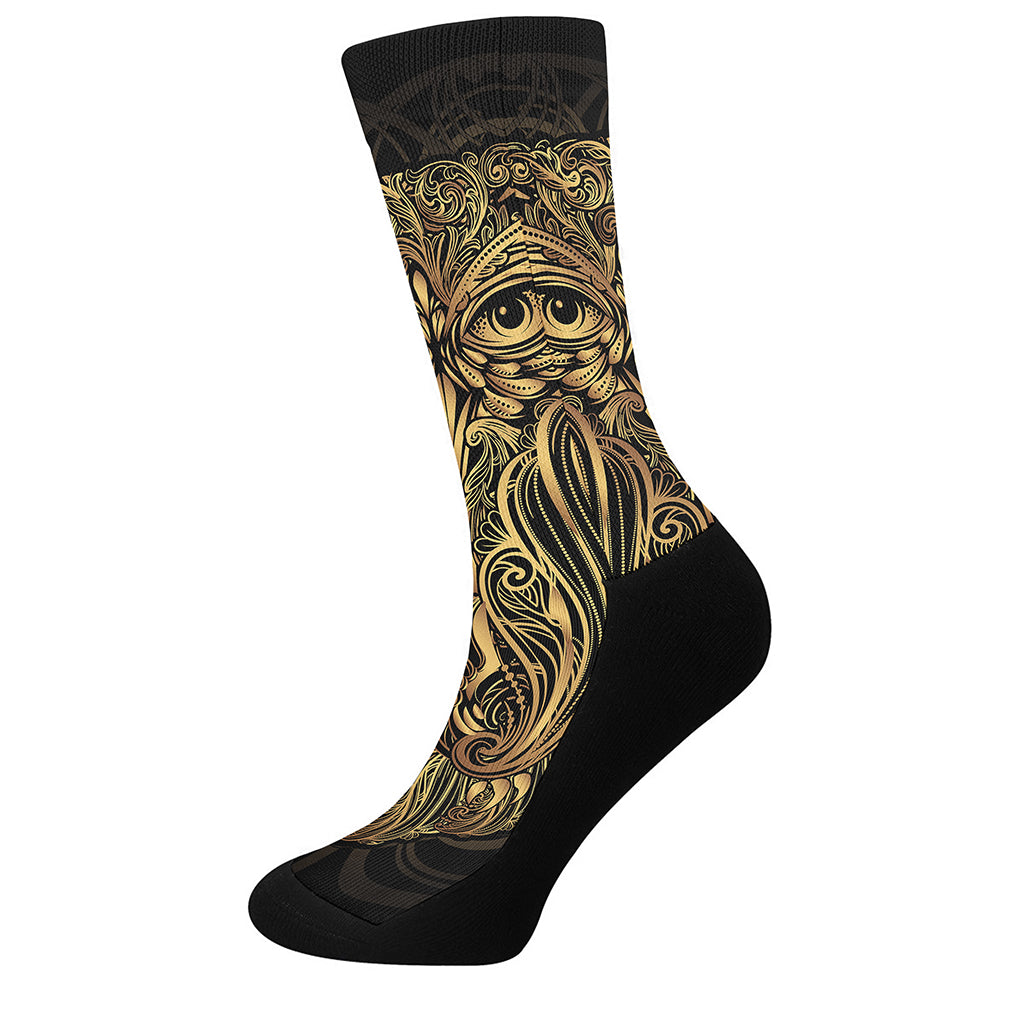 Gold Owl Spirit Print Crew Socks