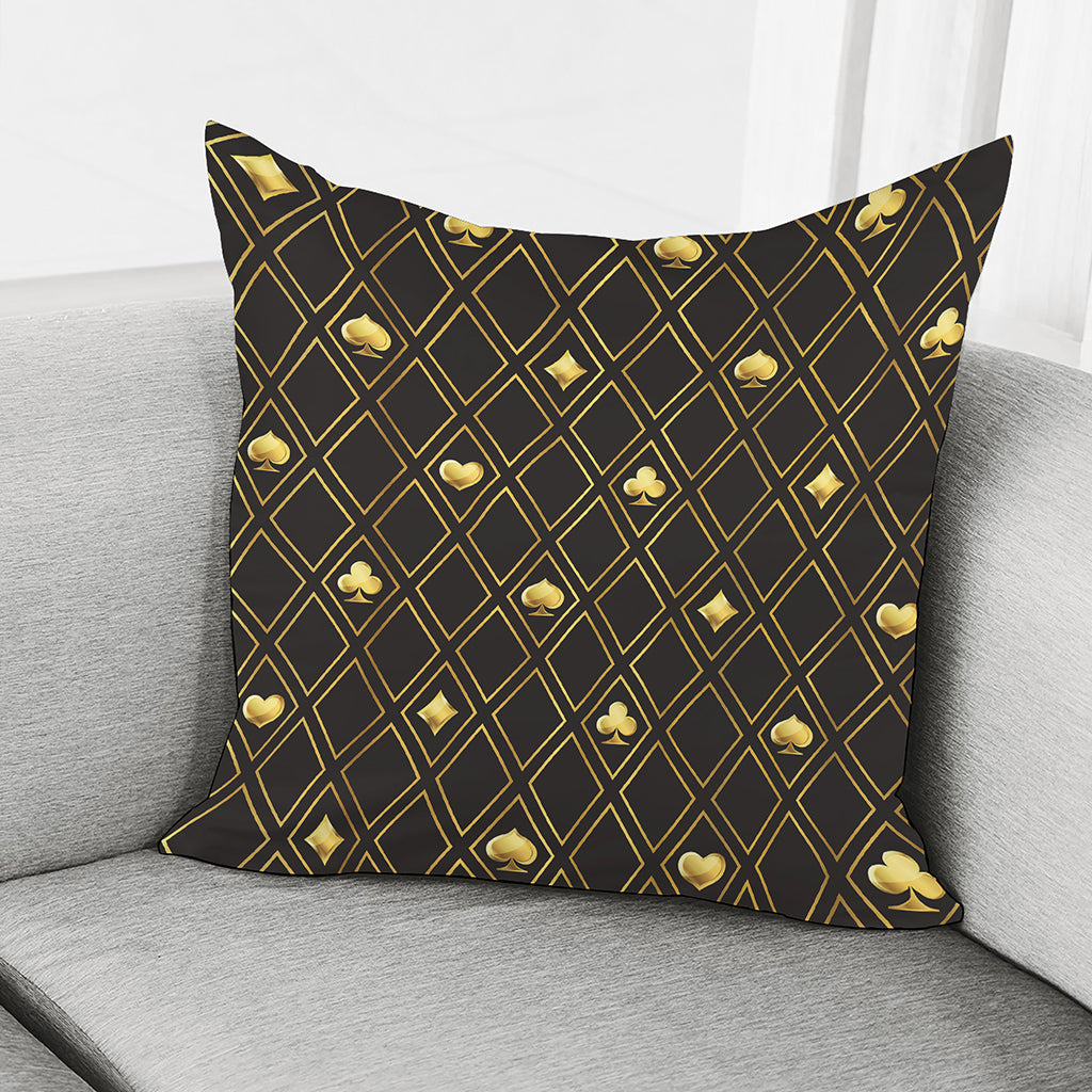 Gold Playing Card Suits Pattern Print Pillow Cover