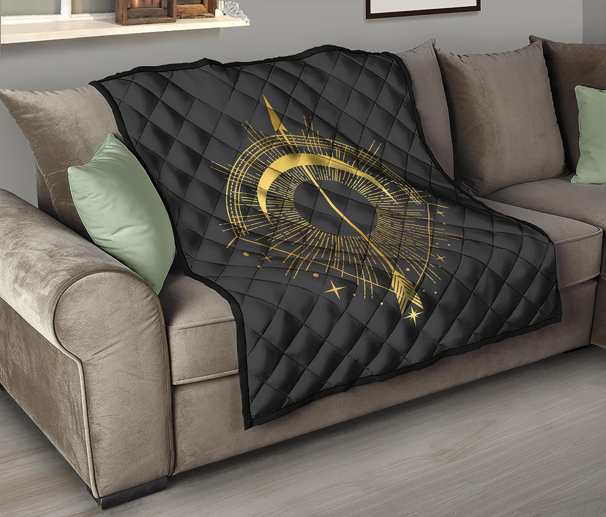Gold Sagittarius Sign Print Quilt